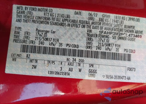 2012 Ford Focus Sel z USA, uszkodzony, nr VIN 1FAHP3M28CL473469